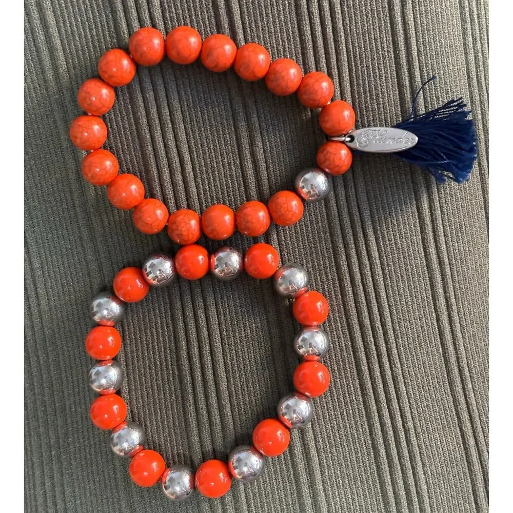 Plunder Silver Orange Blue Tassel Elastic Stack Bracelets BOHO Statement Western